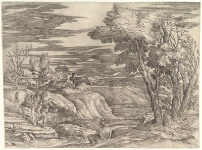 Paesaggio con un Cavaliere e il Suo Stalliere da Battista Franco Veneziano