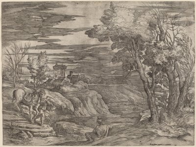 Paesaggio con un uomo che conduce un cavallo da Battista Franco after Titian
