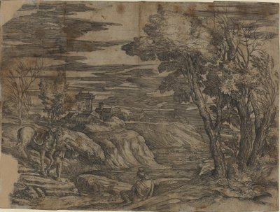 Paesaggio con uomo che conduce un cavallo da Battista Franco, after Titian