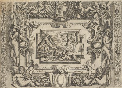 Giuditta e ancella con la testa di Oloferne, inserita in una cornice elaborata, c. 1540-1580 da Battista del Moro
