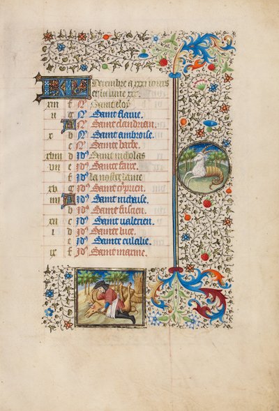 Pagina del calendario di dicembre; Macellare un maiale; Capricorno da Bedford Master