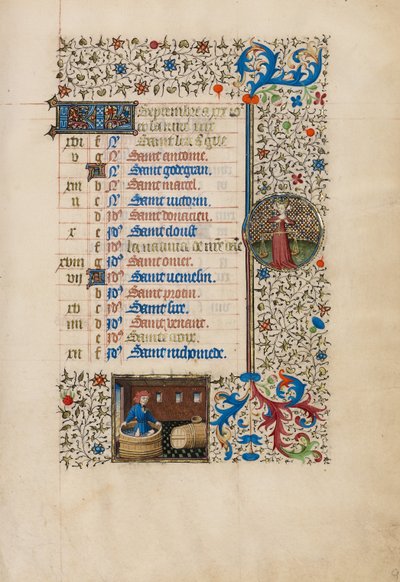 Pagina del calendario di settembre; Fare il vino; Bilancia da Bedford Master