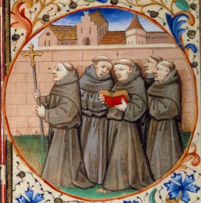 Scena di vita monastica. Dettaglio che rappresenta monaci dell