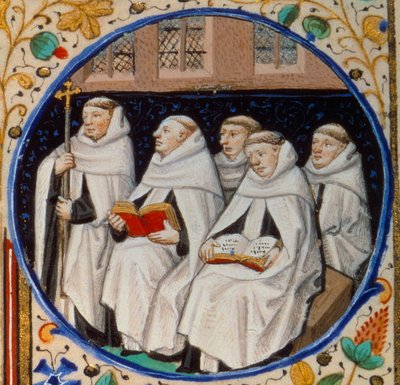 Scena di vita monastica. Dettaglio che rappresenta monaci dell