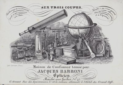 Pubblicità per strumenti ottici Jacques Barboni da Belgian School