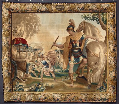 Re Alessandro Magno (356-323 a.C.) bruciò tutto il bagaglio non necessario prima del suo viaggio in India. Arazzo delle manifatture di Bruxelles. XVI secolo, Genova, Musei di Strada Nuova da Belgian School