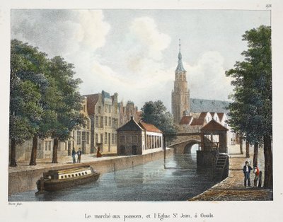 Il mercato del pesce e la Chiesa di San Giovanni a Gouda da Belgian School