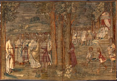 Mosè che stabilisce la giustizia Arazzo di Dionys Martensz dopo i cartoni di Luca Cambiaso (1527-1584) e realizzato nelle manifatture di Bruxelles 1561-1564 Dim. 392,5x220,5 cm Genova, Musei di Strada Nuova da Belgian School