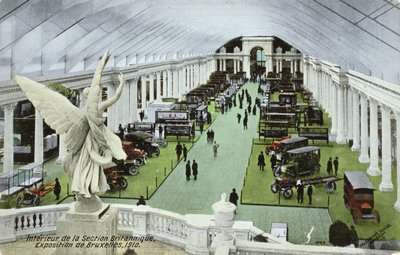 Cartolina che raffigura veicoli a motore nella sezione britannica dell