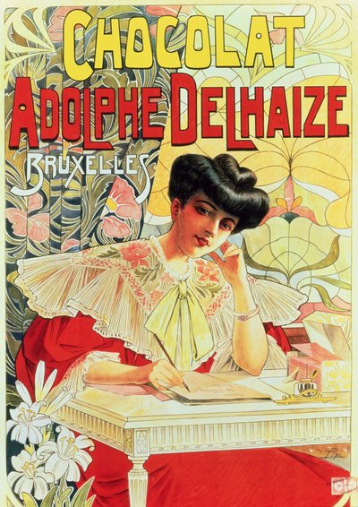 Poster pubblicitario del cioccolato Adolphe Delhaize, c.1900 da Belgian School