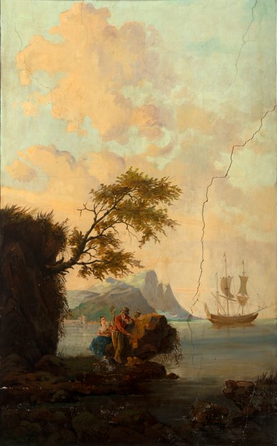 Seconda stanza sul retro, sala riunioni, murali con scene rurali in stile classico, probabilmente intorno al 1810, scena 5 da Belgian School