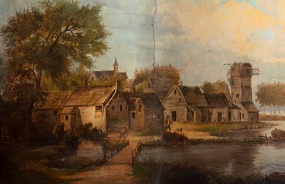 Seconda stanza sul retro, sala riunioni, murali con scene rurali in stile classico, probabilmente intorno al 1810, scena 3 da Belgian School