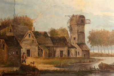 Seconda stanza sul retro, sala riunioni, murali con scene rurali in stile classico, probabilmente intorno al 1810, scena 3 da Belgian School