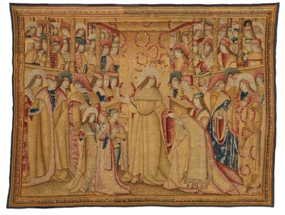 Arazzo, Gionata Maccabeo riceve una veste viola, realizzato a Bruxelles, Belgio, circa 1490-1500 da Belgian School