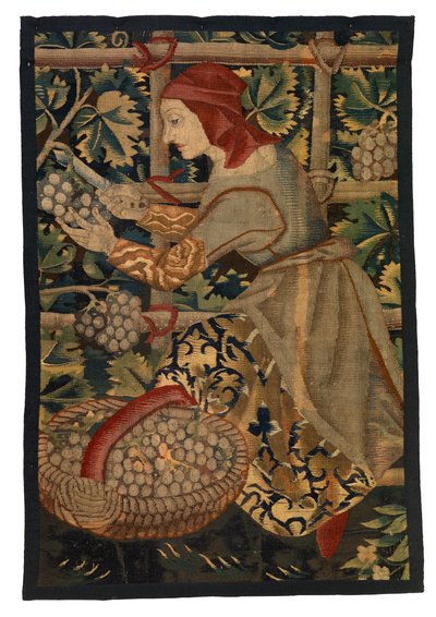 Frammento di arazzo raffigurante un vendemmiatore, possibilmente da Tournai da Belgian School