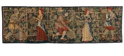 Frammento di arazzo raffigurante Vendemmiatori, possibilmente da Tournai, c.1460-70 da Belgian School