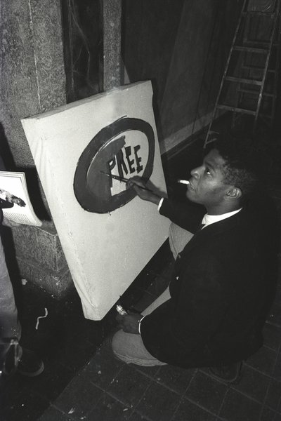Il dipinto di Jean-Michael Basquiat "Pree" presso Area, New York da Ben Buchanan