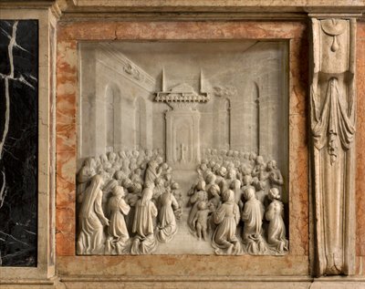 Cripta, Arca dei Santi Marcellino e Pietro Esorcista, Benedetto Briosco 1506-08, Miracolo delle colombe da Benedetto Briosco