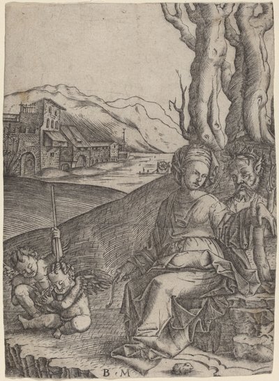 Donna e Satiro con Due Cupidi da Benedetto Montagna