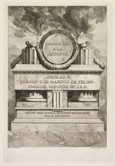 Mascherata alla greca: Pagina di dedica, 1771 da Benigno Bossi