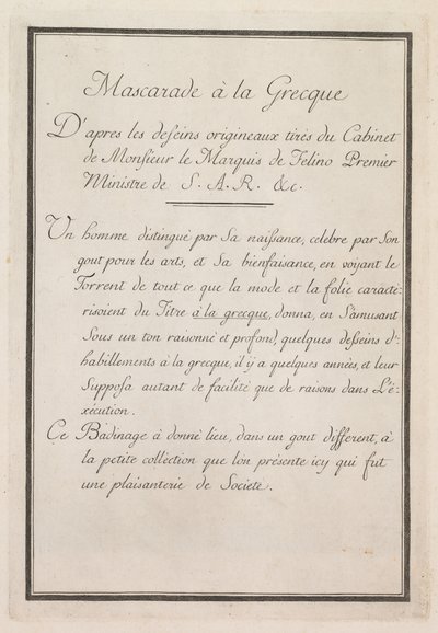 Mascherata alla greca: Pagina del titolo Tavola 1 da Benigno Bossi