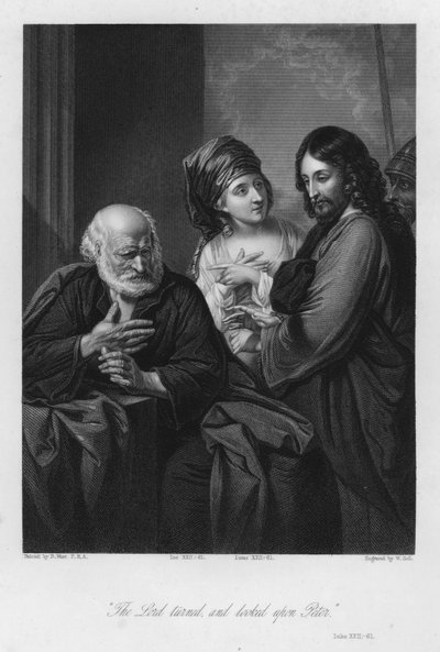 Pietro nega Cristo, Luca XXII, 61 (incisione) da Benjamin (after) West