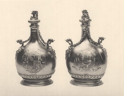 Coppia di fiaschetti da pellegrino di Guglielmo III, c.1690 (argento dorato) da Benjamin Bradford