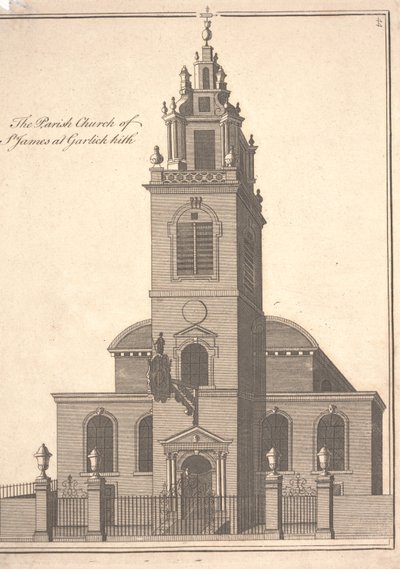 La chiesa parrocchiale di San Giacomo Garlickhythe, c.1750 da Benjamin Cole