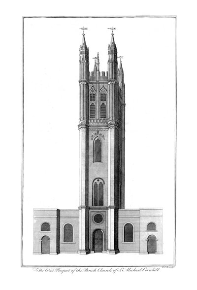 La prospettiva occidentale della chiesa parrocchiale di San Michele Cornhill da Benjamin Cole