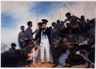 La conciliazione: incontro di un colono con un gruppo di aborigeni in Australia - olio su tela, di Benjamin Duterrau da Benjamin Duterrau