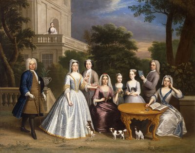 Ritratto di gruppo di una famiglia, nei giardini di una casa di campagna da Benjamin Ferrers