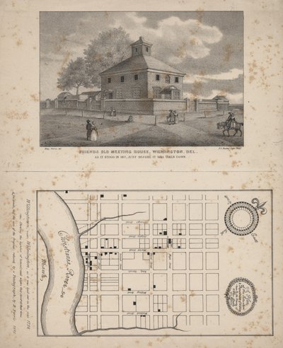 Friends Old Meeting House, Wilmington, Delaware, litografia di P.S. Duval, 1845 da Benjamin Ferris