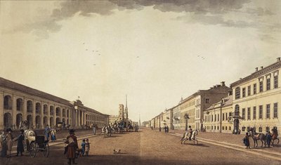 Veduta di Nevsky Prospekt vicino al Gostiny Dvor a San Pietroburgo, 1799 da Benjamin Paterssen