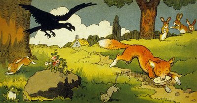 Favola di La Fontaine: Il corvo e la volpe (illustrazione 1949) da Benjamin Rabier