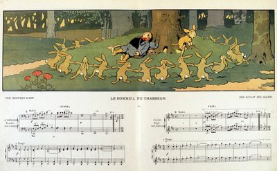 Il sonno del cacciatore (conigli intorno a un cacciatore addormentato) - in 