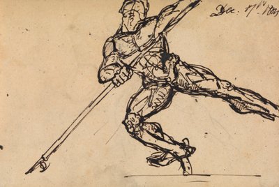 Studio di figura di un maschio nudo con una lancia da Benjamin Robert Haydon