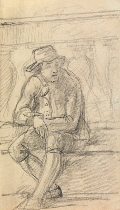 Studio di figura di un giovane uomo, con cappello, seduto all