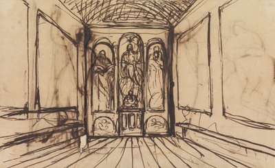 Studio di una stanza interna con immagini religiose sui pannelli delle pareti da Benjamin Robert Haydon