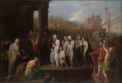 Agrippina sbarca a Brundisium con le ceneri di Germanico da Benjamin West