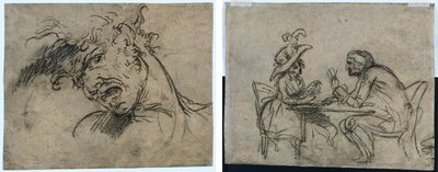 Testa di un uomo che urla (recto) Donna e uomo che giocano a carte (verso) da Benjamin West