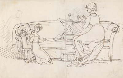 La signora West e la figlia che giocano a prendere da Benjamin West
