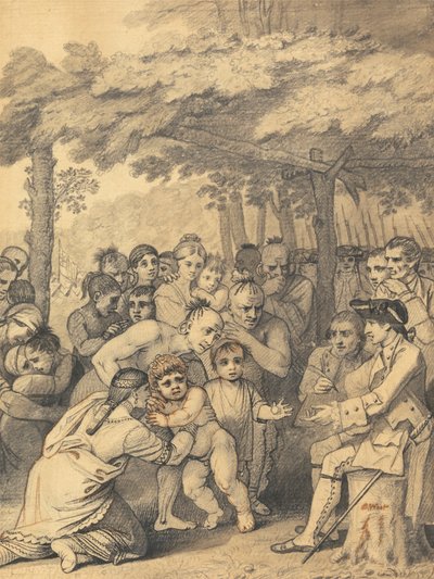 Gli Indiani Consegnano i Prigionieri Inglesi al Colonnello Bouquet vicino al suo campo alle forche del Muskingum in Nord America nel Novembre 1764, 1765 da Benjamin West