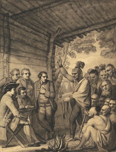 Gli Indiani Parlano al Colonnello Bouquet in una Conferenza presso un Fuoco di Consiglio Vicino al Suo Campo sulle Rive del Muskingum in America, Ottobre 1764, 1765 da Benjamin West