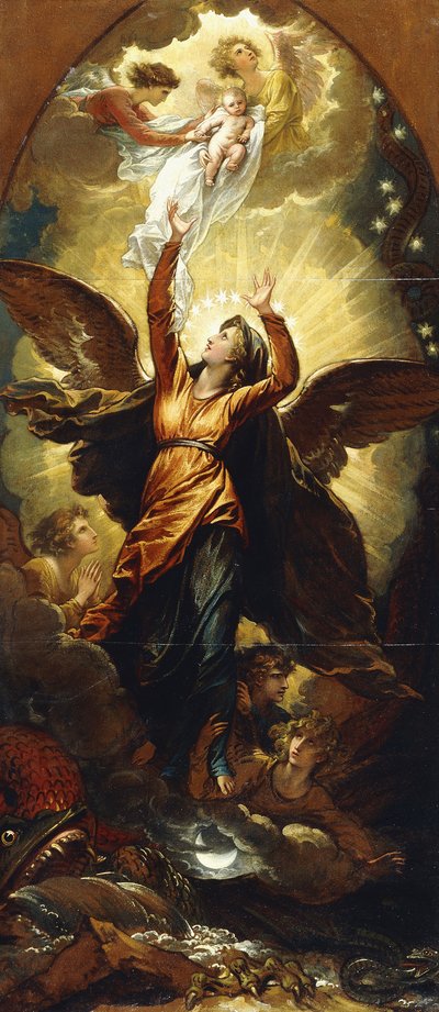 "La Donna Vestita di Sole Fugge dalla Persecuzione del Drago" da Benjamin West