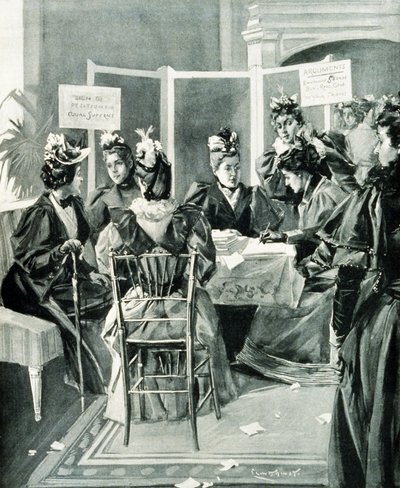 "Firma la petizione per il suffragio universale" pub. 1894 (litografia) da Benjamin West Clinedinst