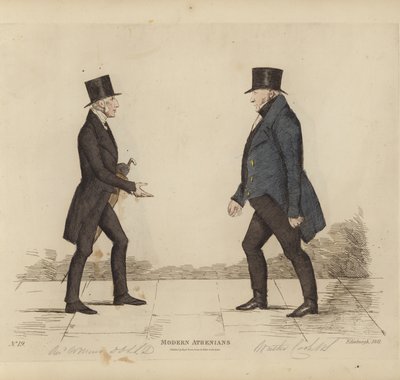 Eminenti Edimburghesi, alias Ateniesi Moderni, Rev William Muir, LLD, DD, Chiesa di St Stephen, Walter Cook, Esq, Scrittore al Segno (incisione colorata) da Benjamin William Crombie