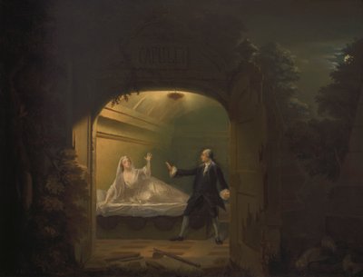 David Garrick e George Anne Bellamy in "Romeo e Giulietta", Atto V, Scena iii da Benjamin Wilson