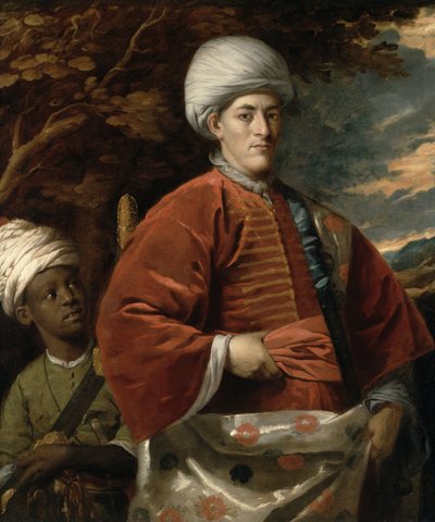 Ritratto di un gentiluomo in abito orientale con un paggio orientale da Benjamin Wilson