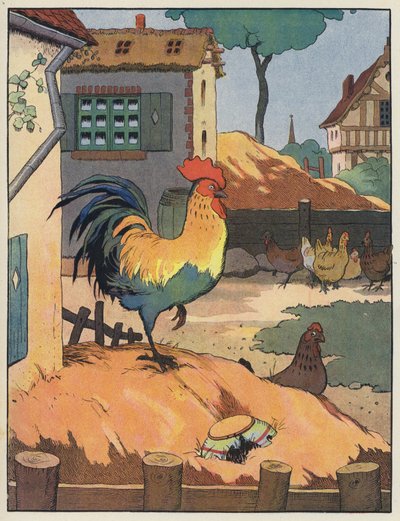 Gallo e galline in un cortile da Benjamin Rabier