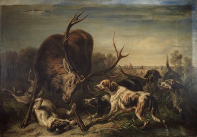 Cervo, circondato dai cani da Benno Raffael Adam